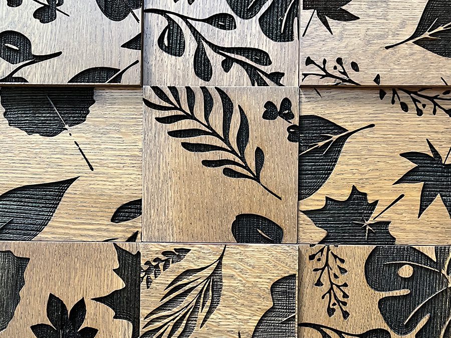 3D block wall with floral laser etching | Woodwright